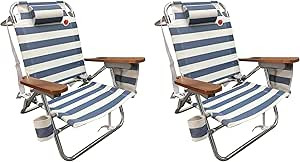 OmniCore Designs Multi-Position Wood Arm Beach Chair (2-pk) | Headrest, Media Organizer Pocket, C... | Amazon (US)