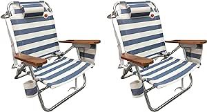 OmniCore Designs Multi-Position Wood Arm Beach Chair (2-pk) | Headrest, Media Organizer Pocket, C... | Amazon (US)