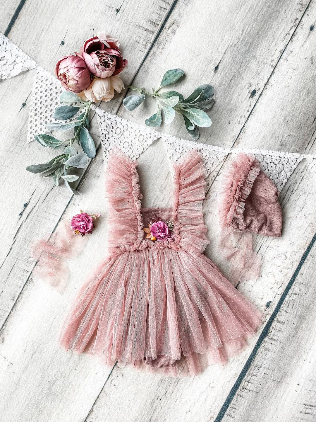 Dusty rose romper,dusty rose sitter outfit,boho cake smash outfit,1st birthday outfit,baby girl o... | Etsy (US)