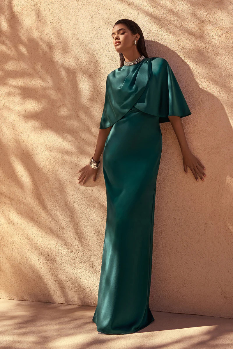 Diletta  Bottle Green Cape Maxi Dress | Club L London