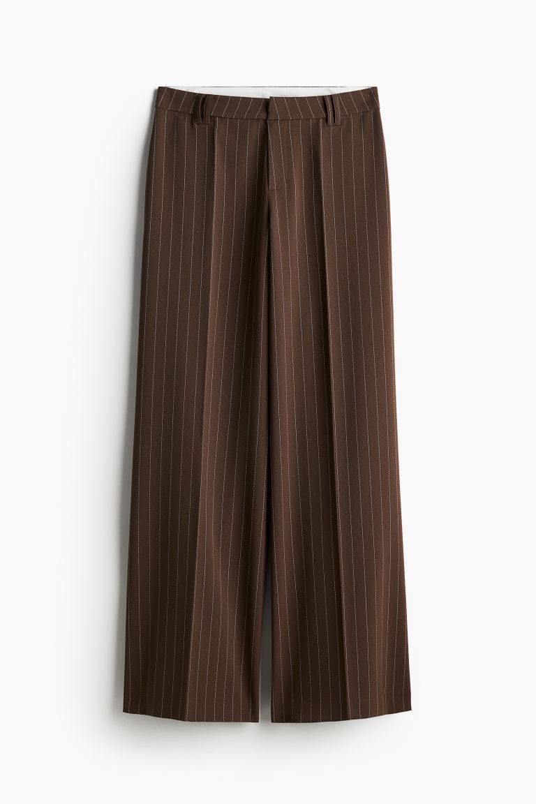 Wide-leg Dress Pants - Regular waist - Long - Dark brown/pinstriped - Ladies | H&M US | H&M (US + CA)