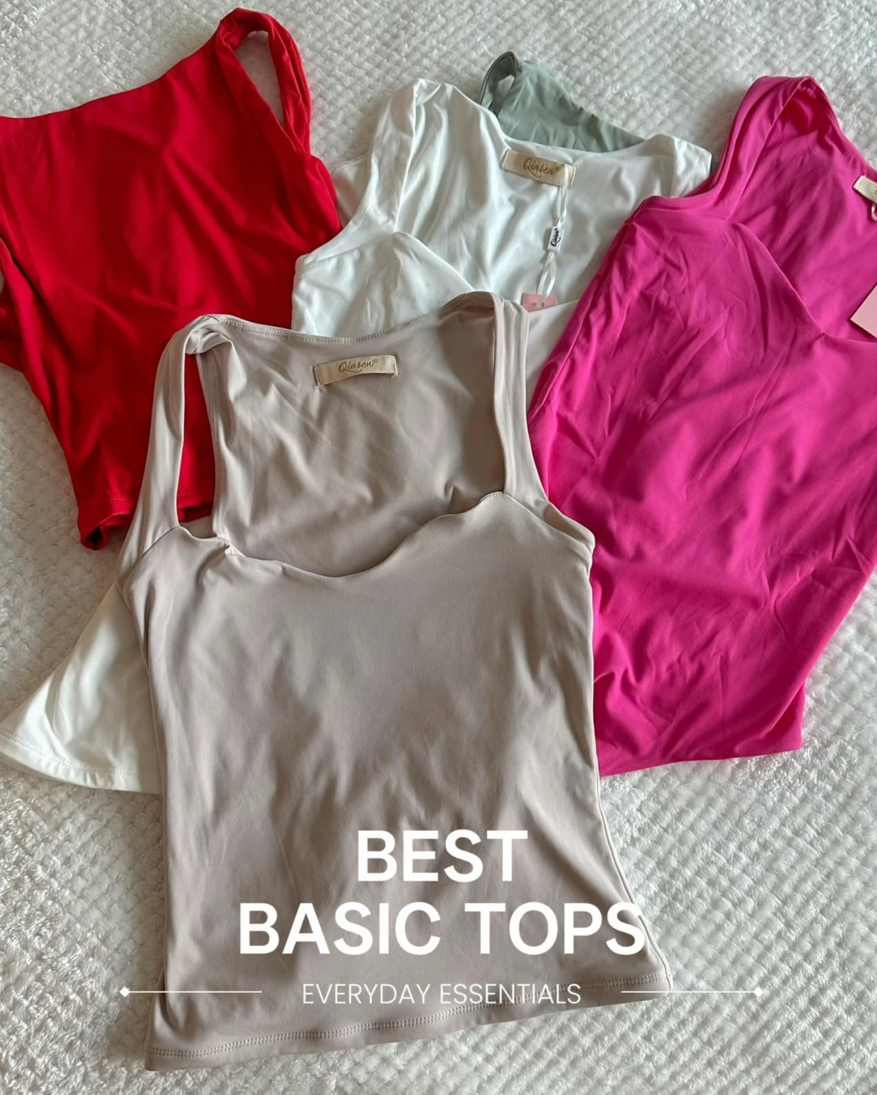 The way I’ve been wearing these tops nonstop lately! They’re perfect for the warmer summer weather and come in soo many colors 🫶 Swipe through to see the cutest essential tops this season!
 Slide 2: Qinsen (via Amazon) is absolutely worth the hype. Their clothes are double lined, stretchy and snatch you in all the right places. I got this top in two different colors ~ pink (adobe rose) and white. Wearing size small in both
 Slide 3: Another cutie from Qinsen, this time with a simple high neckline and open back. I’m wearing the color Smoke Green in size small, but am thinking about sizing up to a medium next time. Just not sure if it would be as ~snatching~ as the smaller size. Either way it’s super stretchy, comfy, and easy to wear 🥰
 Slide 4: You’ve probably see OQQ all over your Amazon recommendations. They mostly make workout & athleisure clothes. I def got these tanks for working out but wear them more for casual occasions and lounging lol. The ribbed fabric is also stretchy, moisture-wicking, and very flattering! Just note that these tops are more cropped than they look in the stock photos. It would’ve been nice if they were longer tbh 🥲
 Have you tried any of these brands? Lmk 🥰 
#basictops #fashioncreator #fashionfinds #amazonfinds #amazonfashion #amazonbasics #everydayoutfit #everydayessentials 

#LTKStyleTip #LTKSeasonal #LTKFindsUnder50