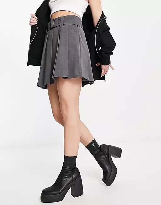 Urban Revivo pleated mini skirt in dark gray | ASOS (Global)