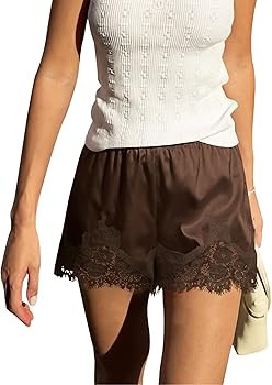LOMON Women Satin Silk Lace Shorts Y2k Mini Shorts Coquette Lounge Half Slip Pj Bottoms 2026 | Amazon (US)