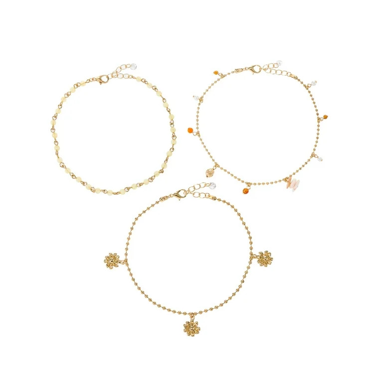 No Boundaries 3 Piece Multicolor Anklet Set | Walmart (US)