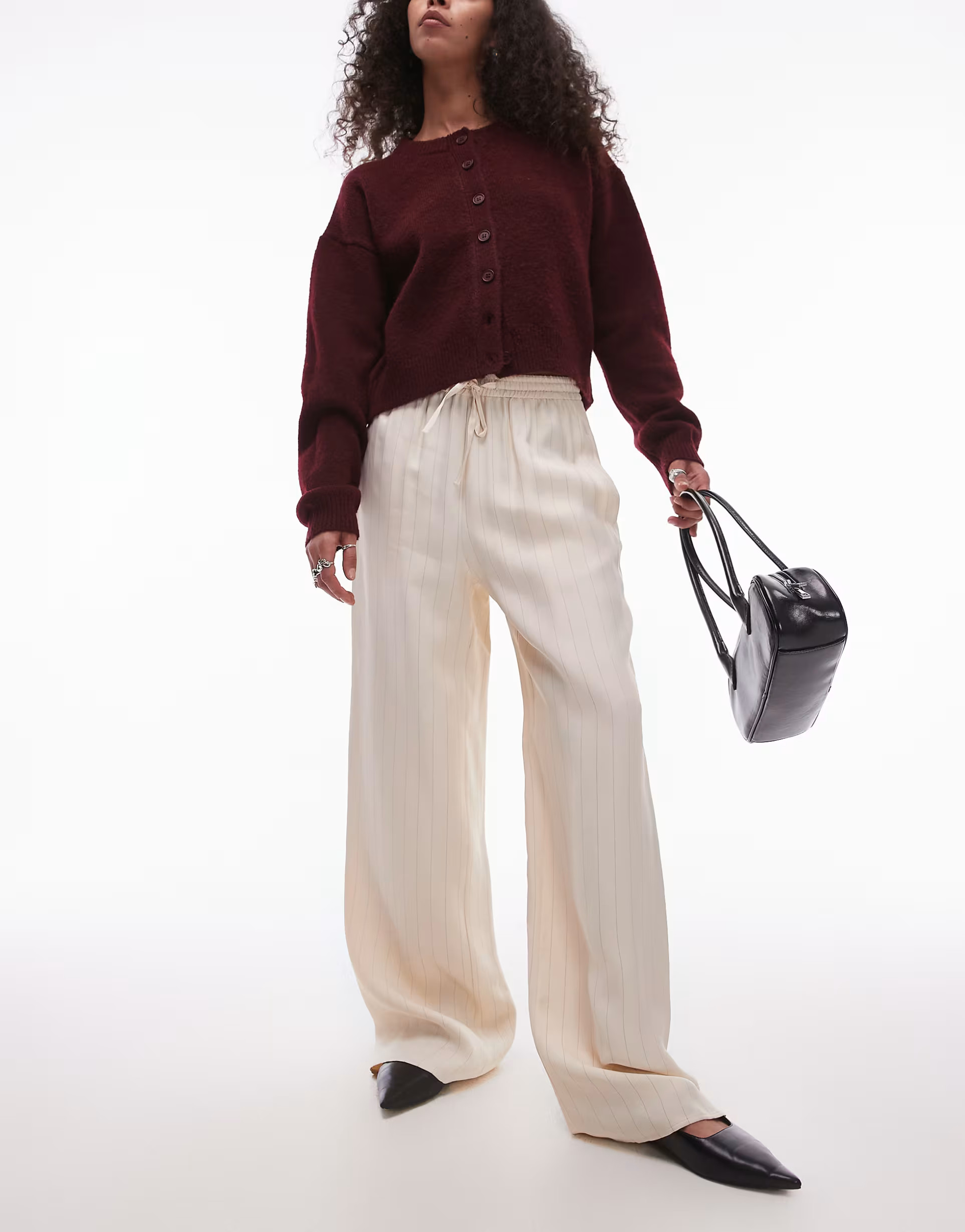 Topshop pinstripe drawcord satin trouser in buttermilk | ASOS (Global)