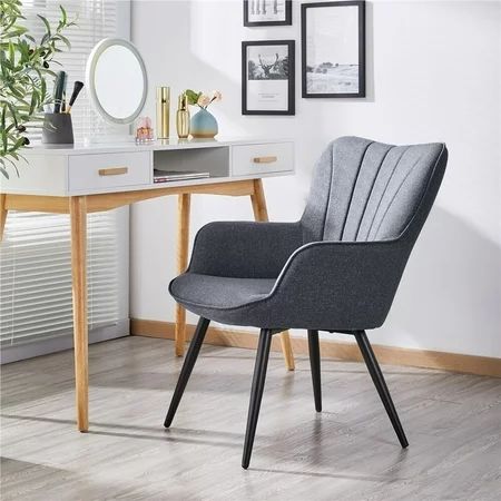 Yaheetech Modern Fabric Accent Chair Pleated Curved Back Armchair Grey | Walmart (US)