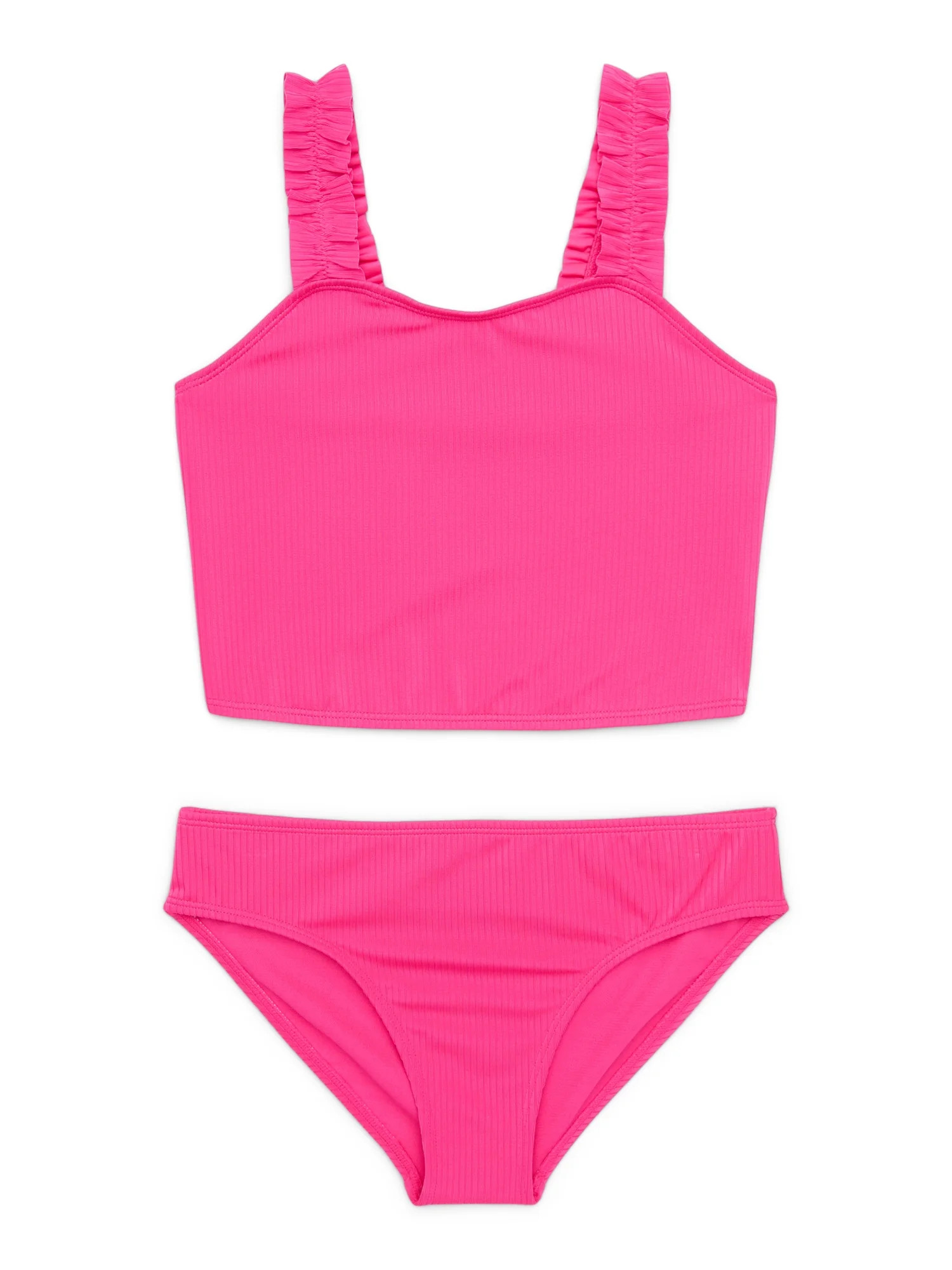 Wonder Nation Girls Ruffle Strap Tankini Swimsuit with UPF 50, 2-Piece, Sizes 4-16 | Walmart (US)