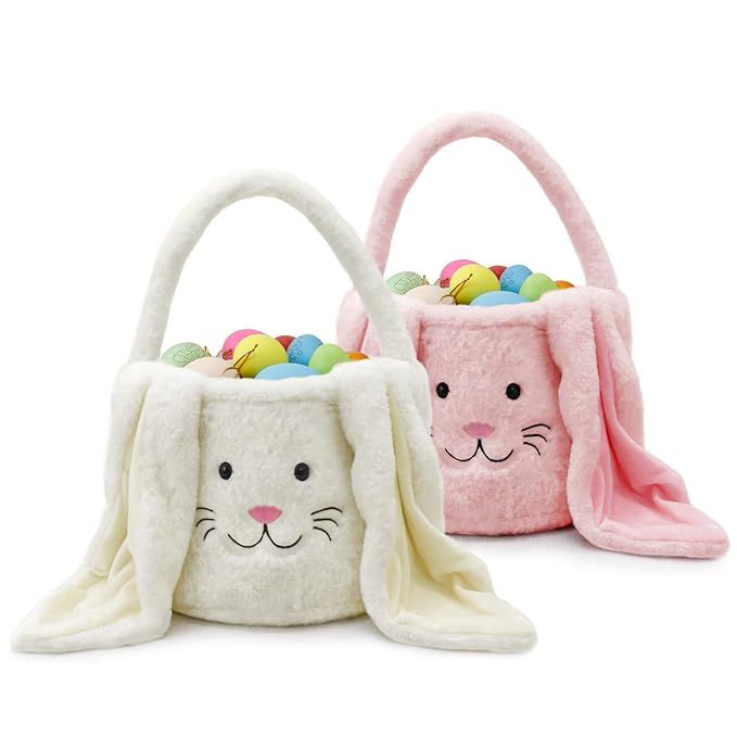 Faylapa Easter Egg Hunt Basket for Kids, Bunny Bag with Fluffy Ears- Partys Celebrate Decoration ... | Amazon (US)