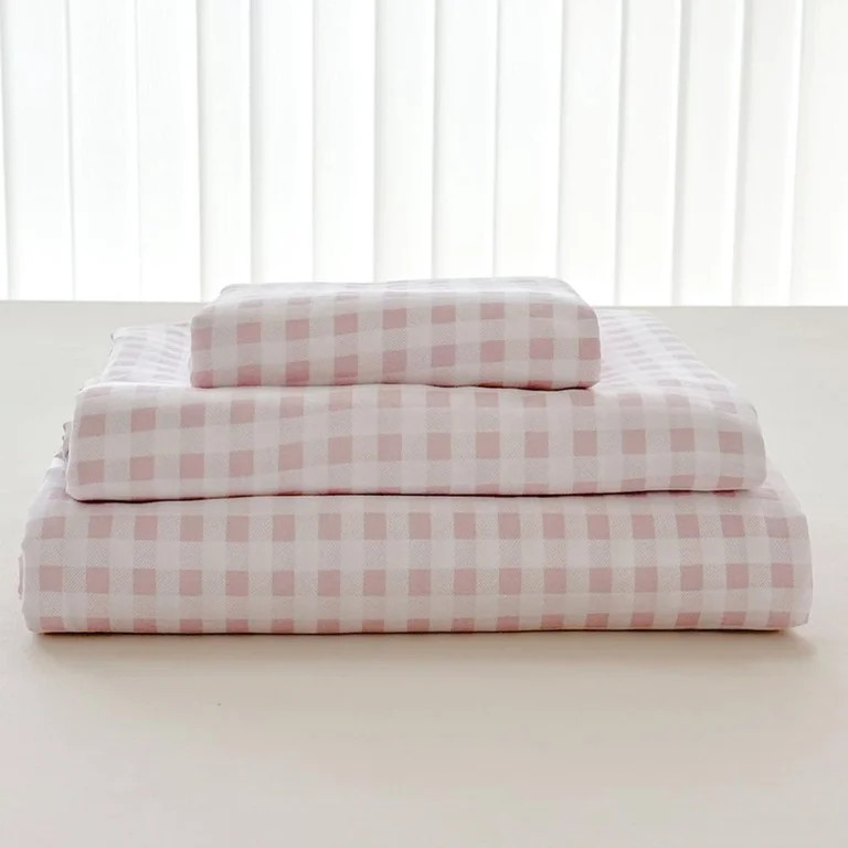 Pink Gingham King Sheet Set, Soft Brushed Microfiber Pink Plaid King Bed Sheets, 4-Pieces Pink Ch... | Walmart (US)