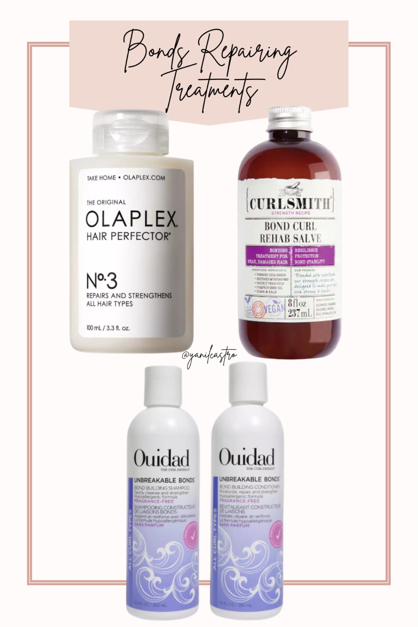 Bonds repairing treatments I’ve tried and recommend ✨ 

These are key to helping you restore your curls. 
I like to use a bond treatment once a month. 

Ouidad unbreakable bonds, Curlsmith Curl Rehab, Olaplex no. 3 

#LTKbeauty #LTKfindsunder50 #LTKGiftGuide
