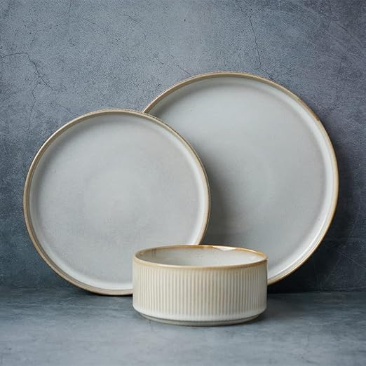 Famiware Dinnerware Sets, Plates and Bowls Set for 4, 12 Piece Dish Set, Cappuccino White | Amazon (US)