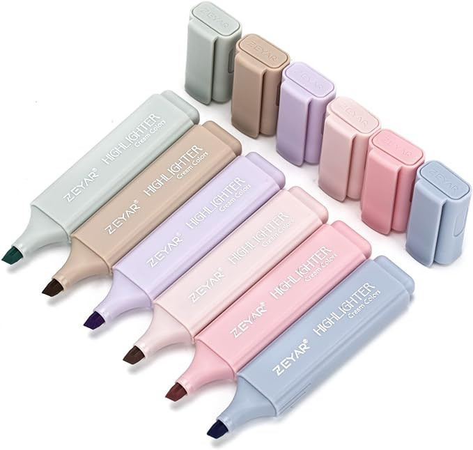 ZEYAR Highlighter Pen, Cream Colors Chisel Tip, Aesthetic Highlighter Marker, Water Based, Quick ... | Amazon (US)