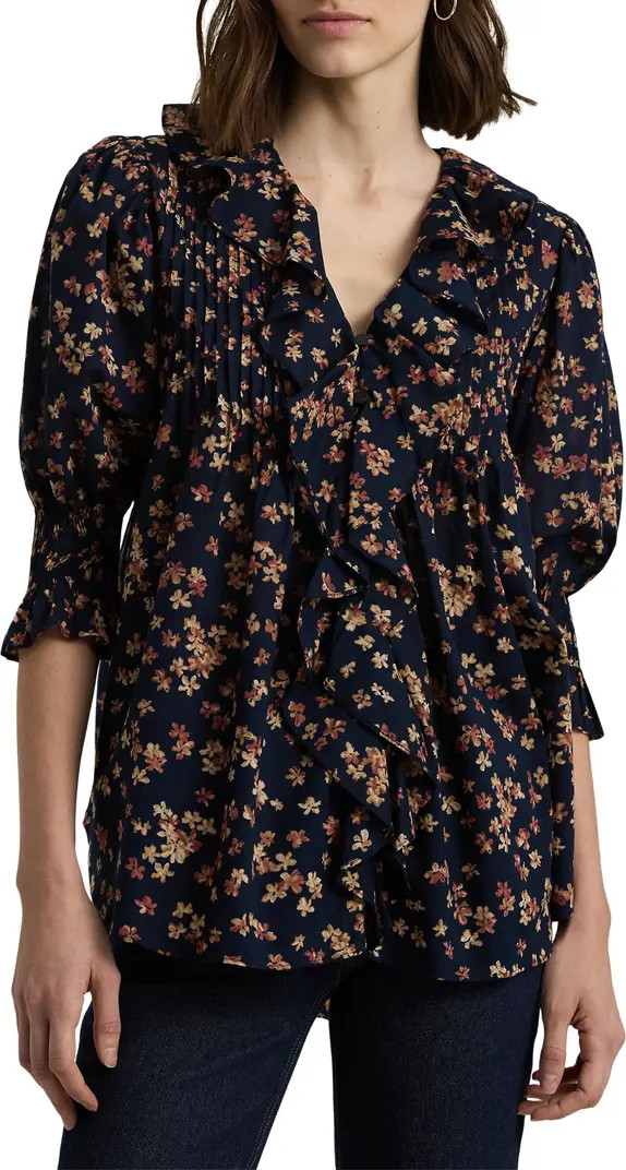 Lauren Ralph Lauren Floral Cotton Voile Puff Sleeve Blouse | Nordstrom | Nordstrom