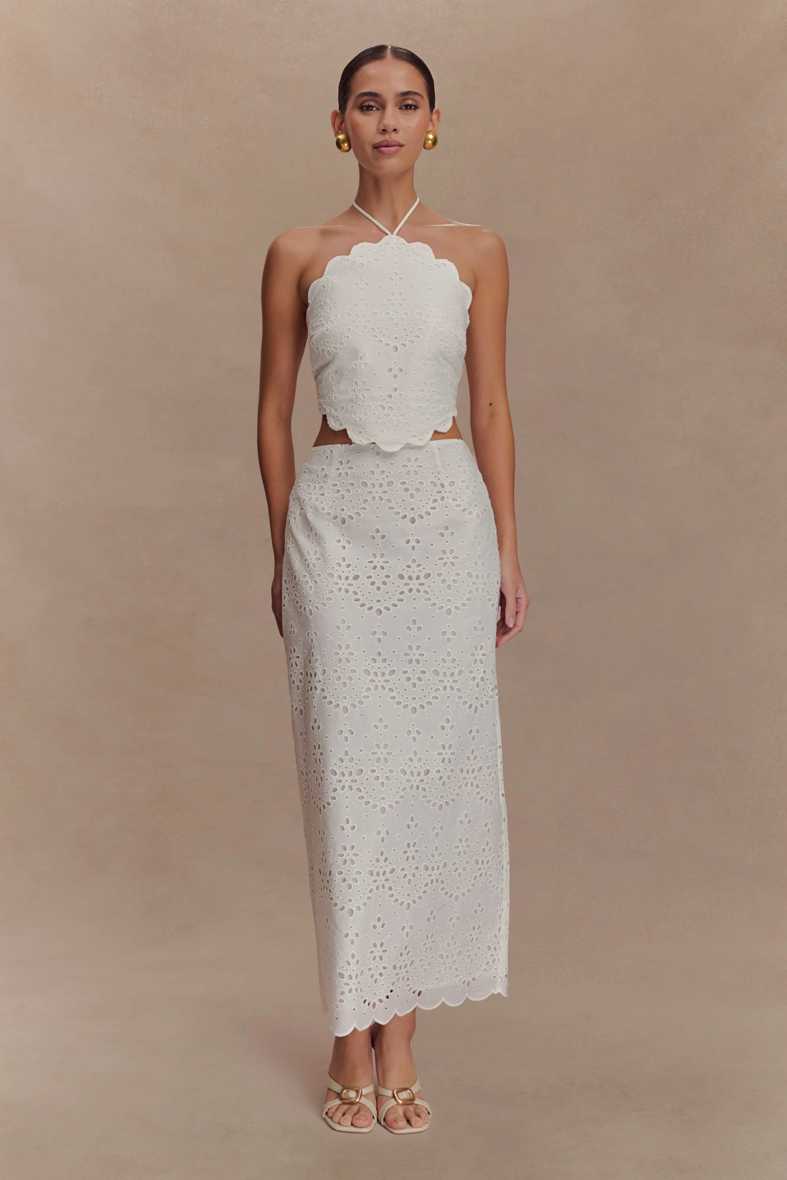Kensley Broderie Midi Skirt - White | Meshki (APAC)