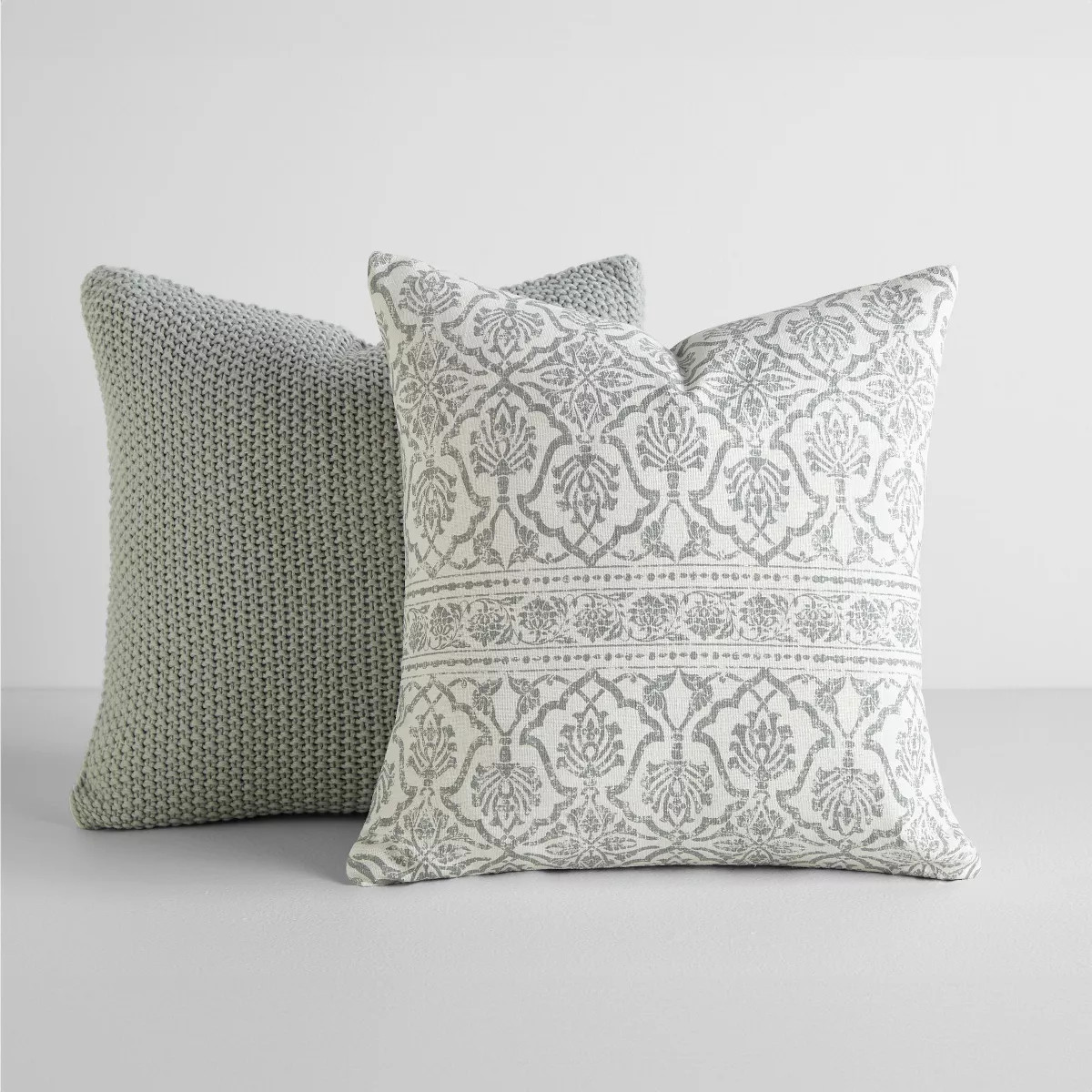 2-Pack Eucalyptus Throw Pillows Seed Stitch Knit with Cotton Patterns in Antique Floral - Becky C... | Target