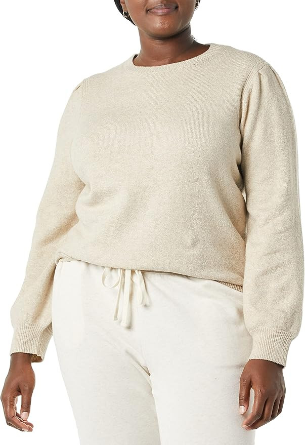 Amazon Essentials Women's Soft Touch Pleated Shoulder Crewneck Sweater | Amazon (US)