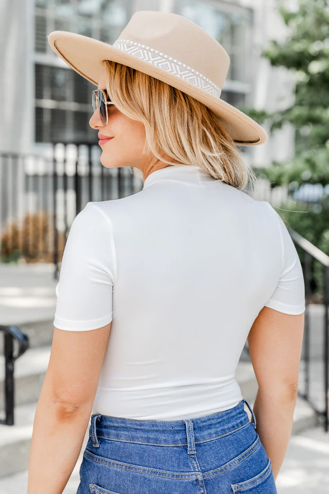 What's Happening Ivory Mock Neck Short Sleeve Bodysuit FINAL SALE | Pink Lily