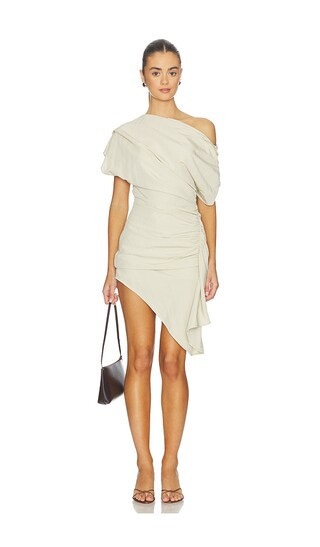 ALL THE WAYS Lottie Asymmetrical Mini Dress in Beige. - size XXS | Revolve Clothing (Global)