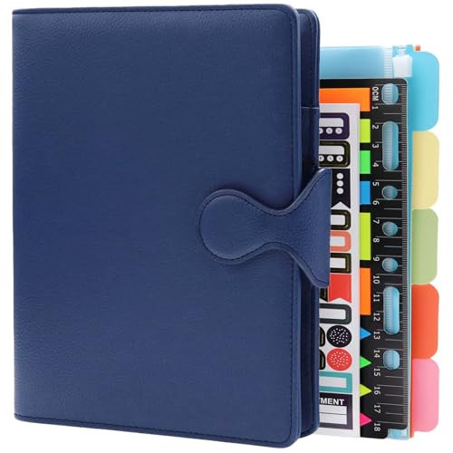 HXRTANGS PU Leather Notebook A5, 6-Ring Binder Journal Refillable Loose Leaf Business Notebook with Pockets/Pen Holder/Accessories, 100gsm Lined Paper 80 Sheets / 160 Pages, Navy Blue | Amazon (US)