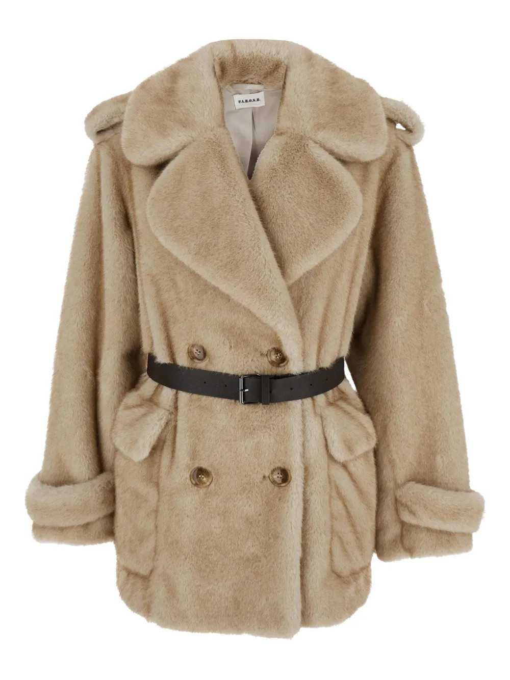 belted double-breasted eco fur jacket | Farfetch Global