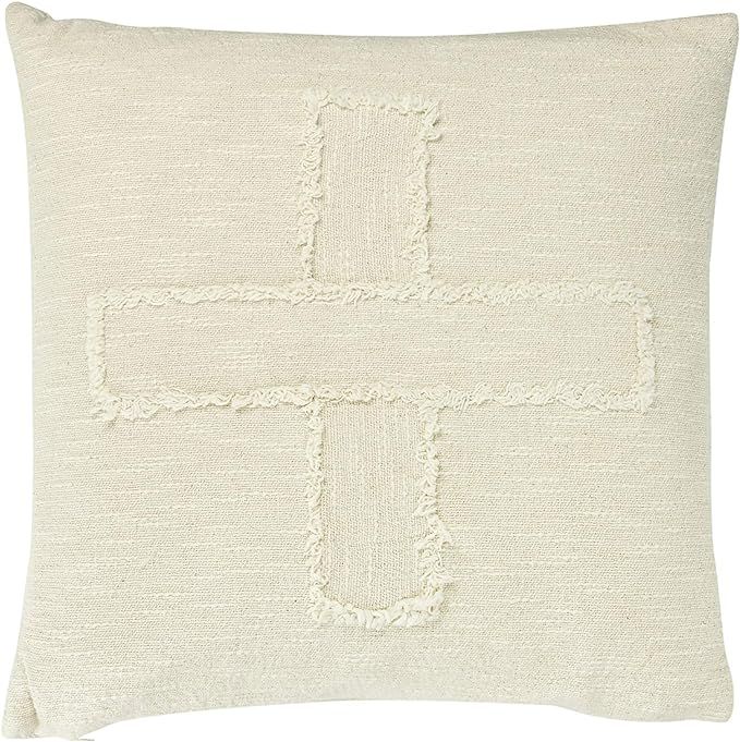 Creative Co-Op DF2389 Square Cotton Mudcloth Fringed X Pattern Pillow, Off-White | Amazon (US)