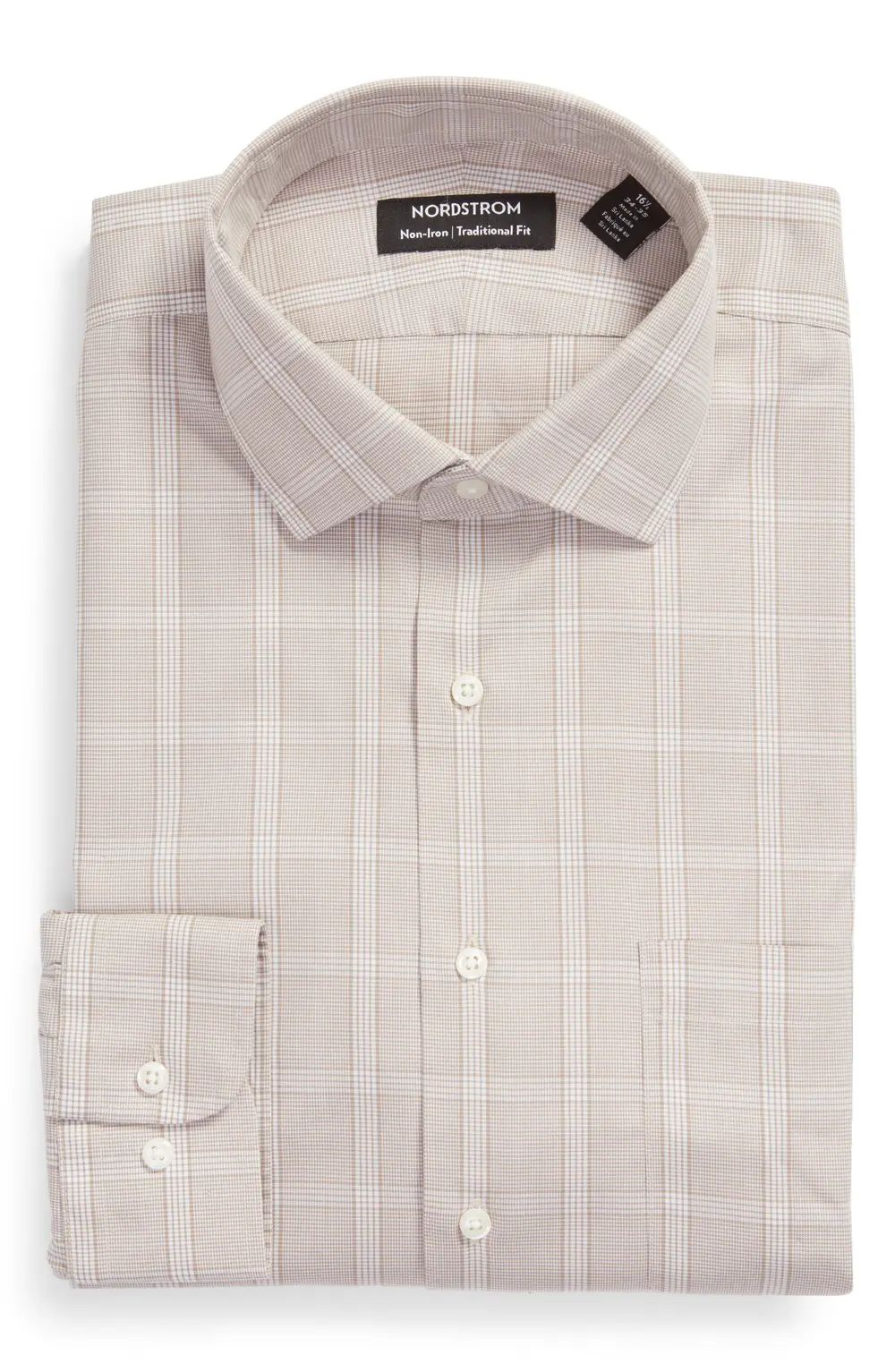 Nordstrom Tonal Check Dress Shirt, Size 18.5 - 36/37 Us in Tan Greige Tonal Grid at Nordstrom | Nordstrom Canada