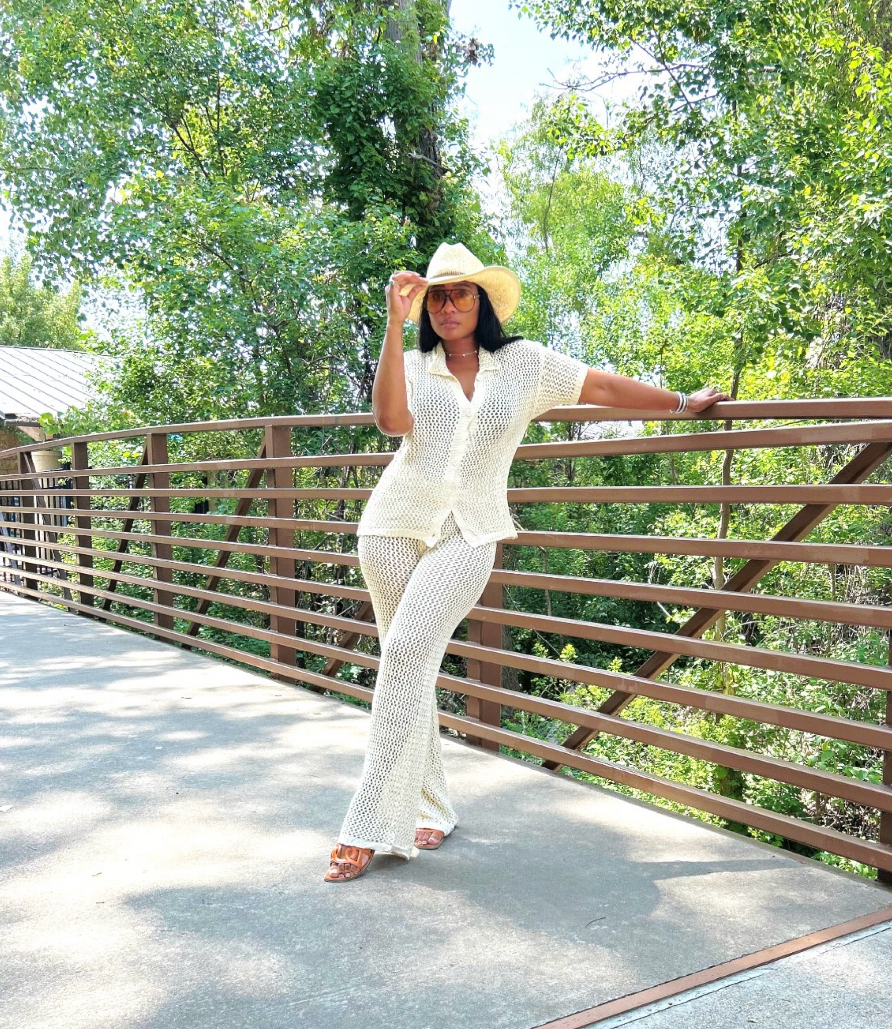 Strolling under the sun in my crochet set and cowboy hat, embracing the perfect mix of boho and southern charm. 🌾🤠 #BohoChic #CountryStyle #SunnyDay #CrochetFashion #WesternVibes #sets
#pantsandtop #coordinates #cowboyhat #strawhat #sunnies #swimsuitcoverup #coverup

#LTKTravel #LTKSwim