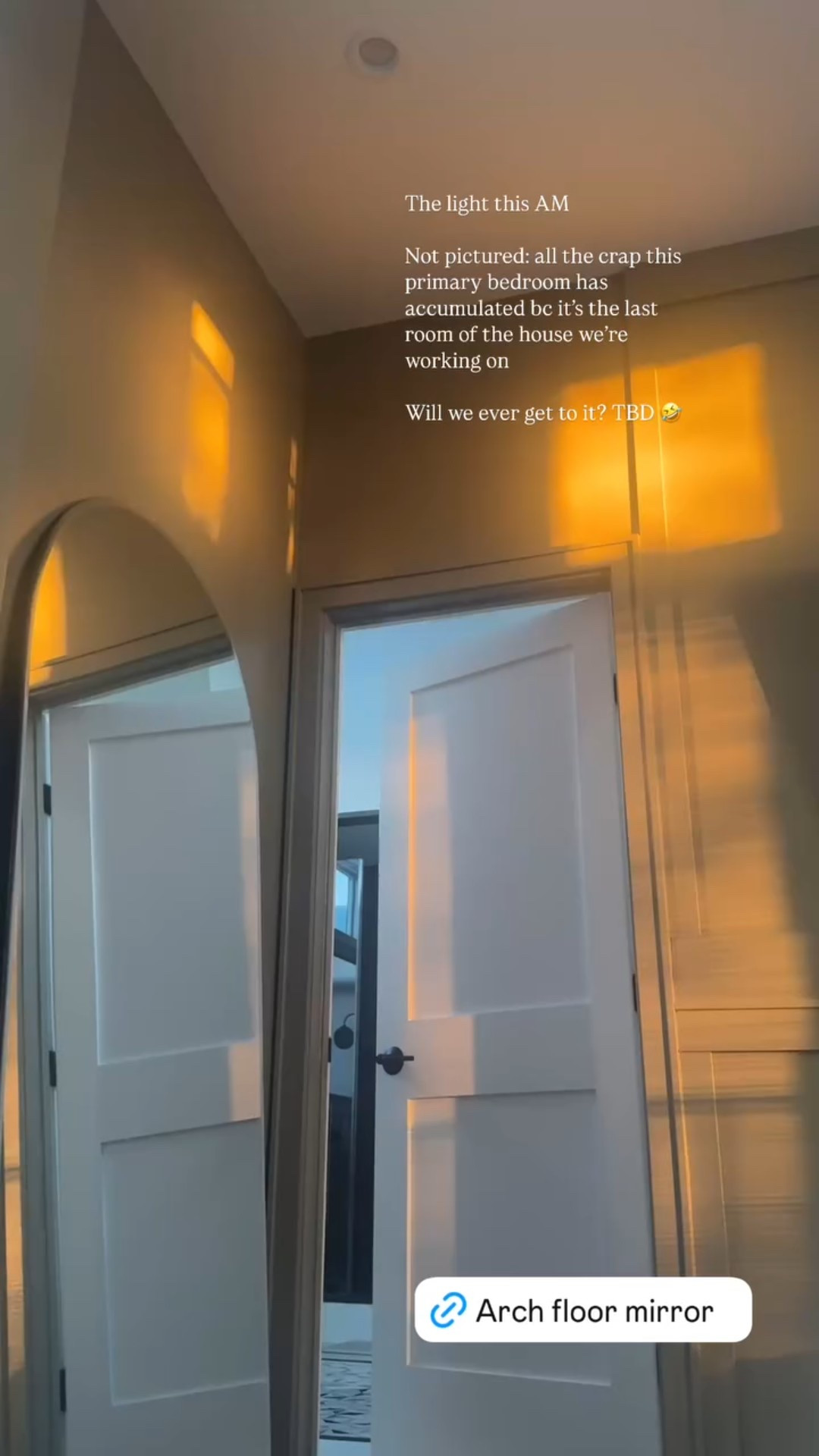 The light this AM

Not pictured: all the crap this primary bedroom has accumulated bc it’s the last room of the house we’re working on 

Will we ever get to it? TBD 🤣