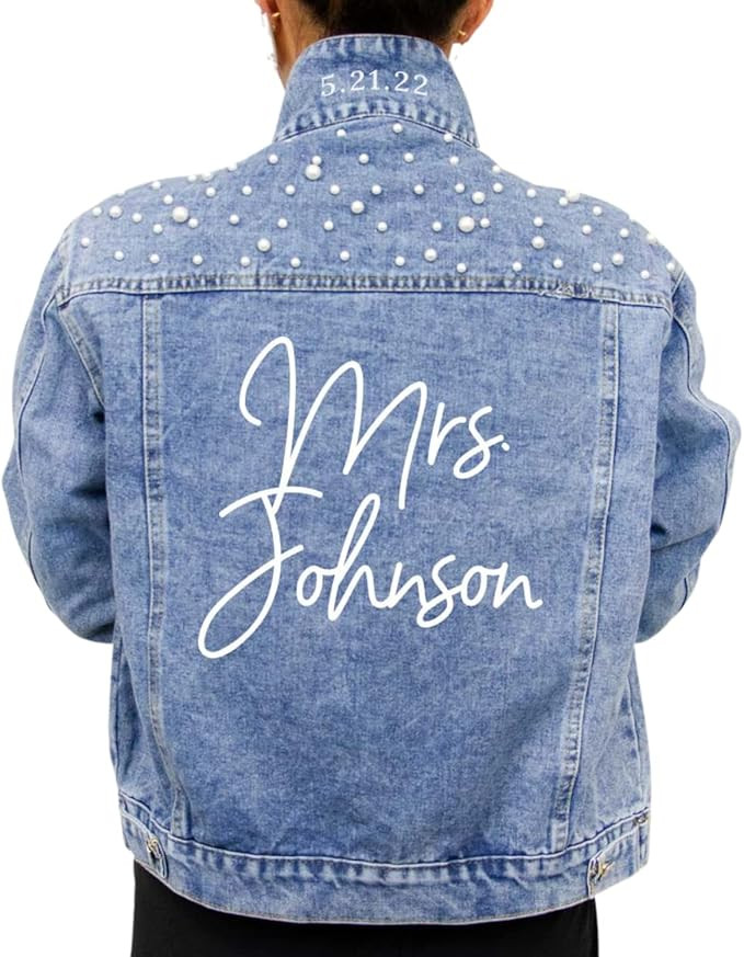 Pretty Robes Personalized Bride Jean Jacket For Wedding, Customized Pearl Denim Jacket, Bridal Ja... | Amazon (US)