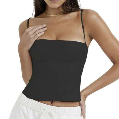 Women's Fitted Cami Tops Solid Color Sleeveless Backless Cropped Going Out Tops | SHEIN