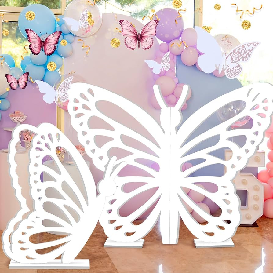 Yousoontic 2 Pcs Large Wooden Butterfly Props - Standing Wings Cutout Backdrop Decoration for Bir... | Amazon (US)