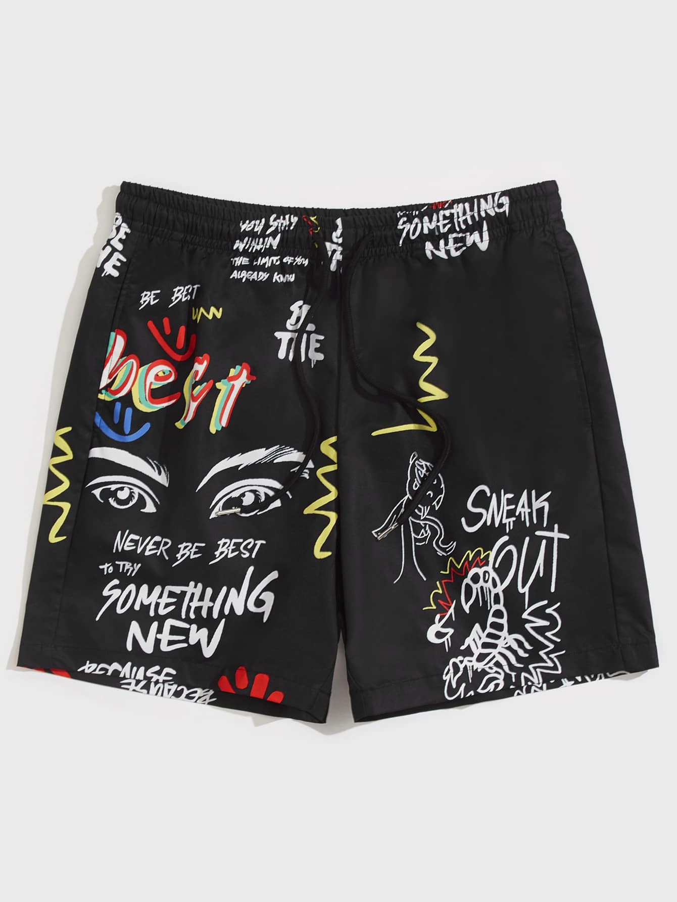 SHEIN Men Slogan & Figure Graphic Drawstring Waist Shorts | SHEIN