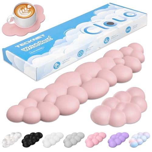 TECKNET Cloud Keyboard Wrist Rest Set, Cloud Wrist Rest with Non-Slip Base, PU Leather Wrist Pad for Keyboard with Ergonomic Memory Foam for Computer Laptop Office Gaming and Pain Relief, Light Pink | Amazon (US)