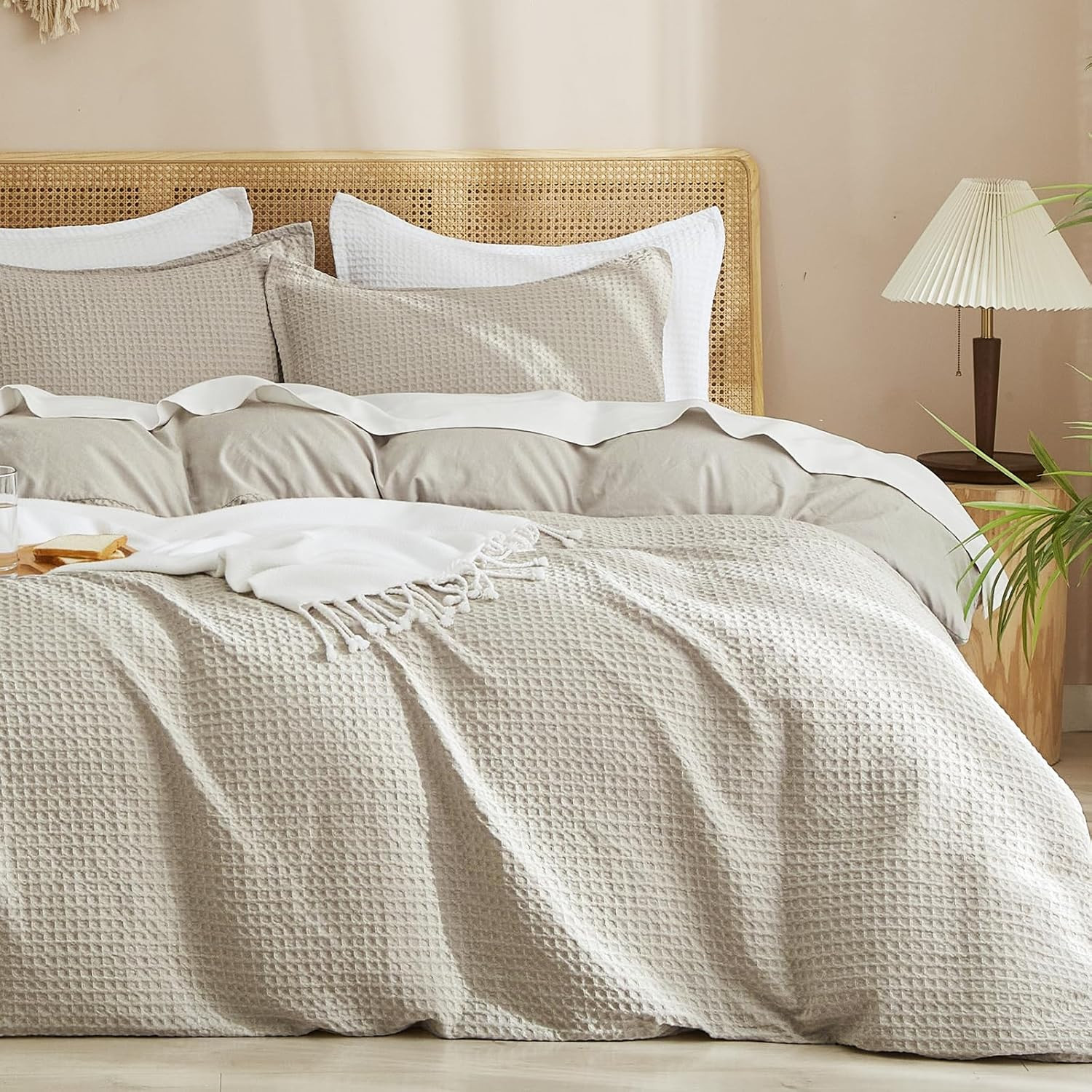 PHF Waffle Weave Duvet Cover Set King Size, No Snagging Ultra Soft Luxury Textured Breathable Comforter Cover for All Season 3pcs, Durable Bedding Duvet Set with 2 Pillow Shams, 104"x90", Linen | Amazon (US)