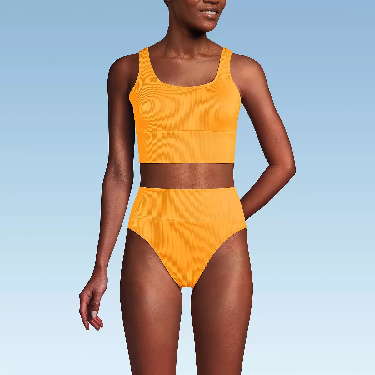 Lands' End Women's Tugless Shine Tankini Top and High Waisted Bottom Swimsuit Set | Target