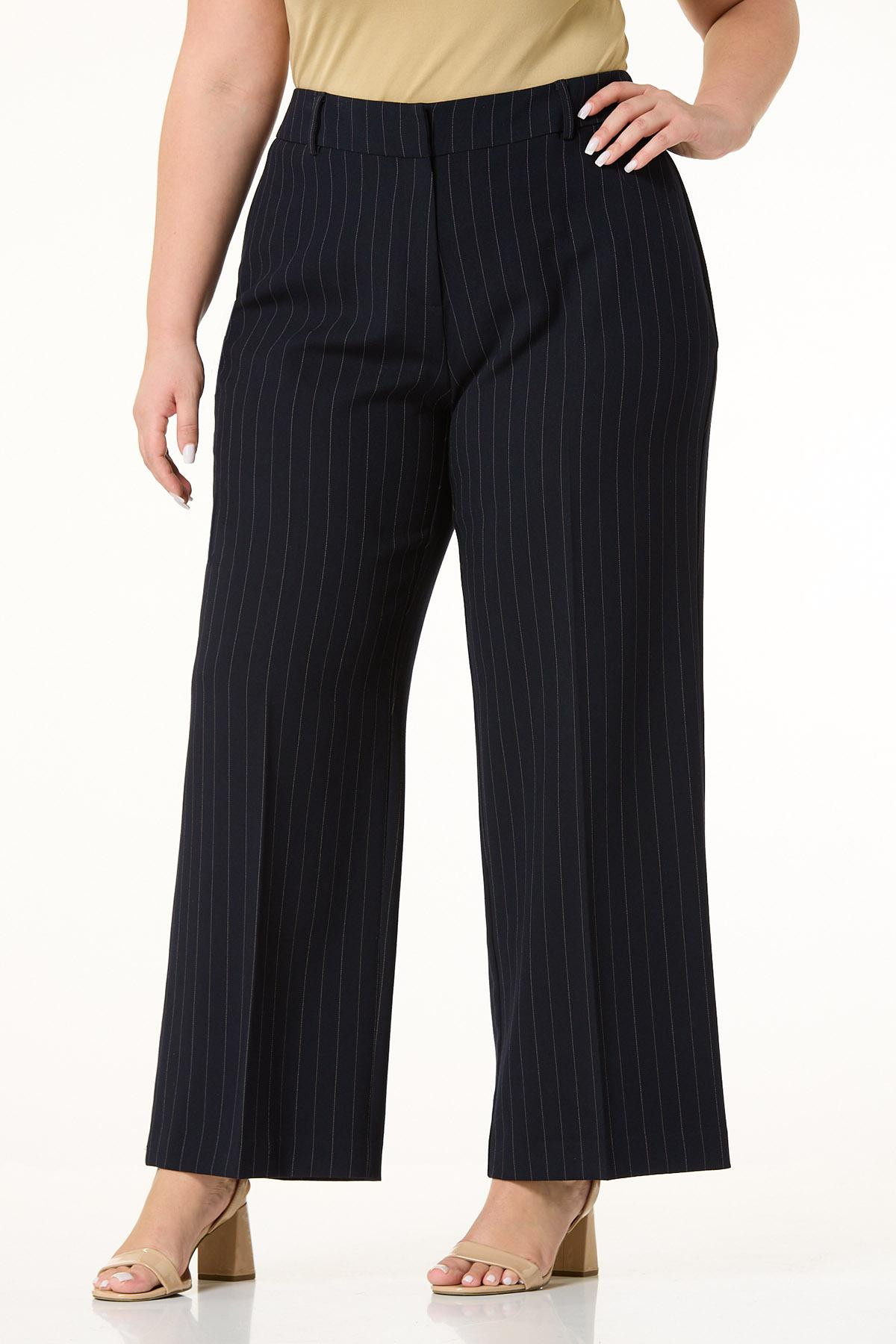 Plus Size Navy Pinstripe Wide Leg Pants | Cato Fashions