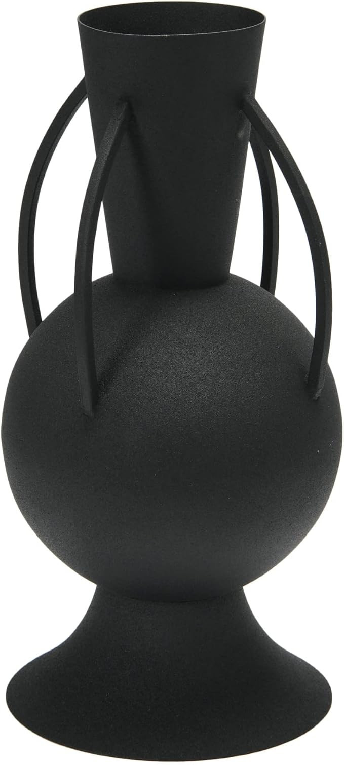 Bloomingville Textured Metal 4 Handles Vase, 7" L x 7" W x 14" H, Black | Amazon (US)