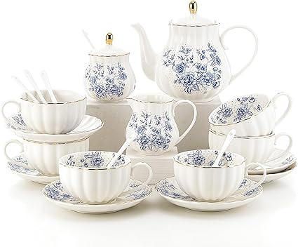 22 Pieces Porcelain White Tea Sets for Adult,Gold British Tea Set for Women,European Tea Set for ... | Amazon (CA)