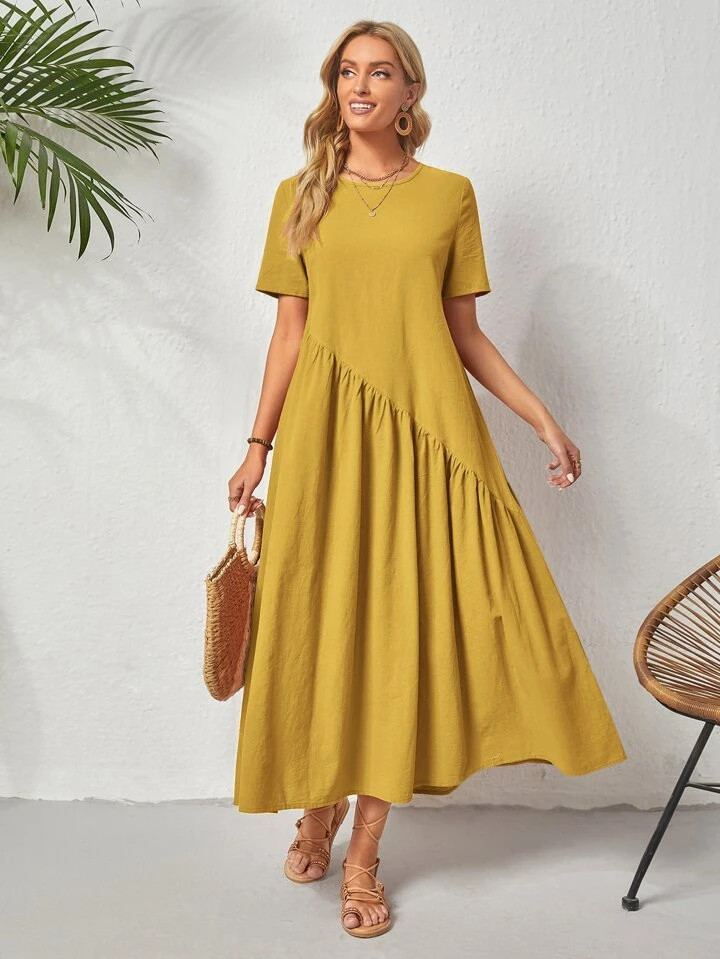 EMERY ROSE Solid Ruffle Hem Smock Dress | SHEIN