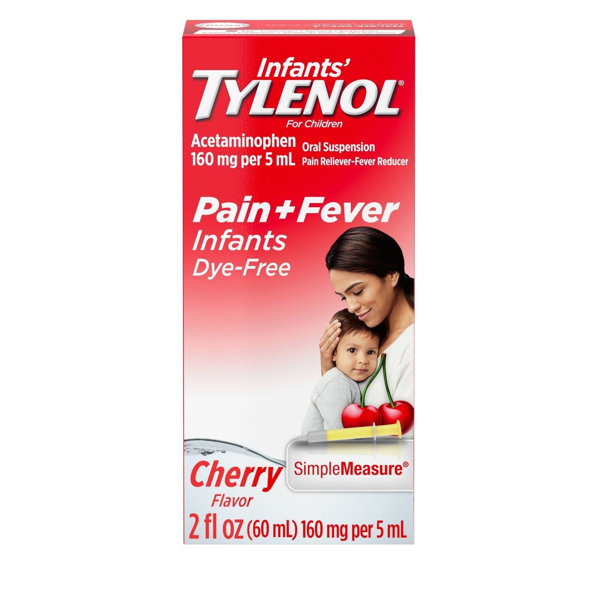 Infants' Tylenol Pain & Fever Reducer Liquid - Acetaminophen - Dye-Free Cherry - 2 fl oz | Target