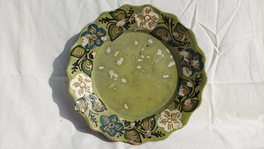 Antique Old Traditional Hungary Clay Plate, Folk Green Glazed Carved Pottery, Antique Peasant Bow... | Etsy (US)
