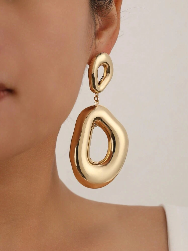 1PR Light Weight Fashionable Chunky Molten Oval Hoop Geometric Hoop Chunky Drop Earrings For Women For Party For Daily Dress | SHEIN