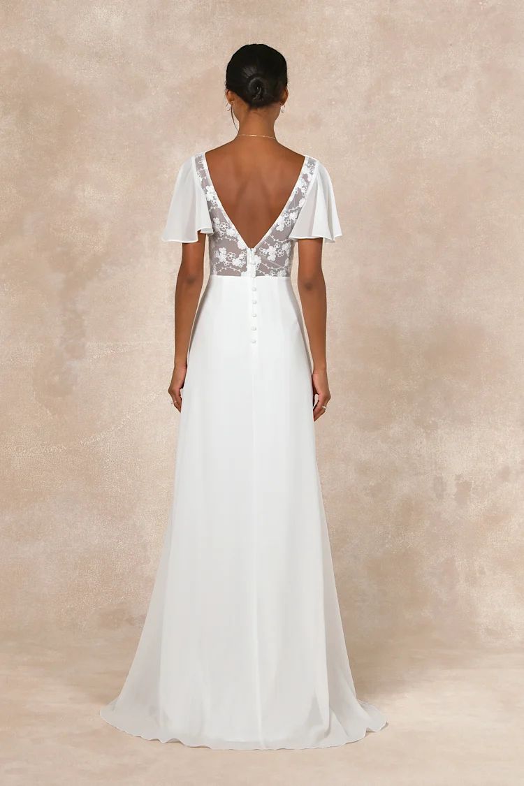 Beautiful Perfection White Flutter Sleeve Embroidered Maxi Dress | Lulus