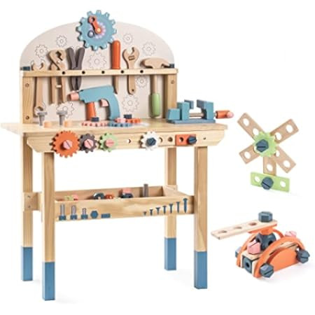 Amazon.com: Toywoo Tool Bench for Kids Toy Play Workbench Wooden Tool Bench Workshop Workbench wi... | Amazon (US)