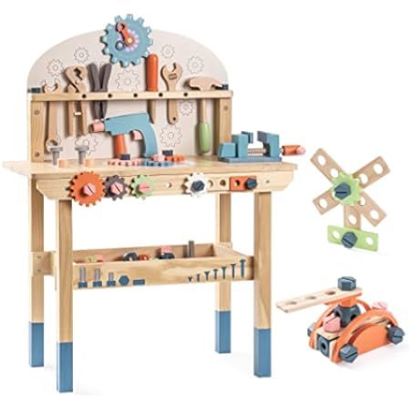 Amazon.com: Toywoo Tool Bench for Kids Toy Play Workbench Wooden Tool Bench Workshop Workbench wi... | Amazon (US)