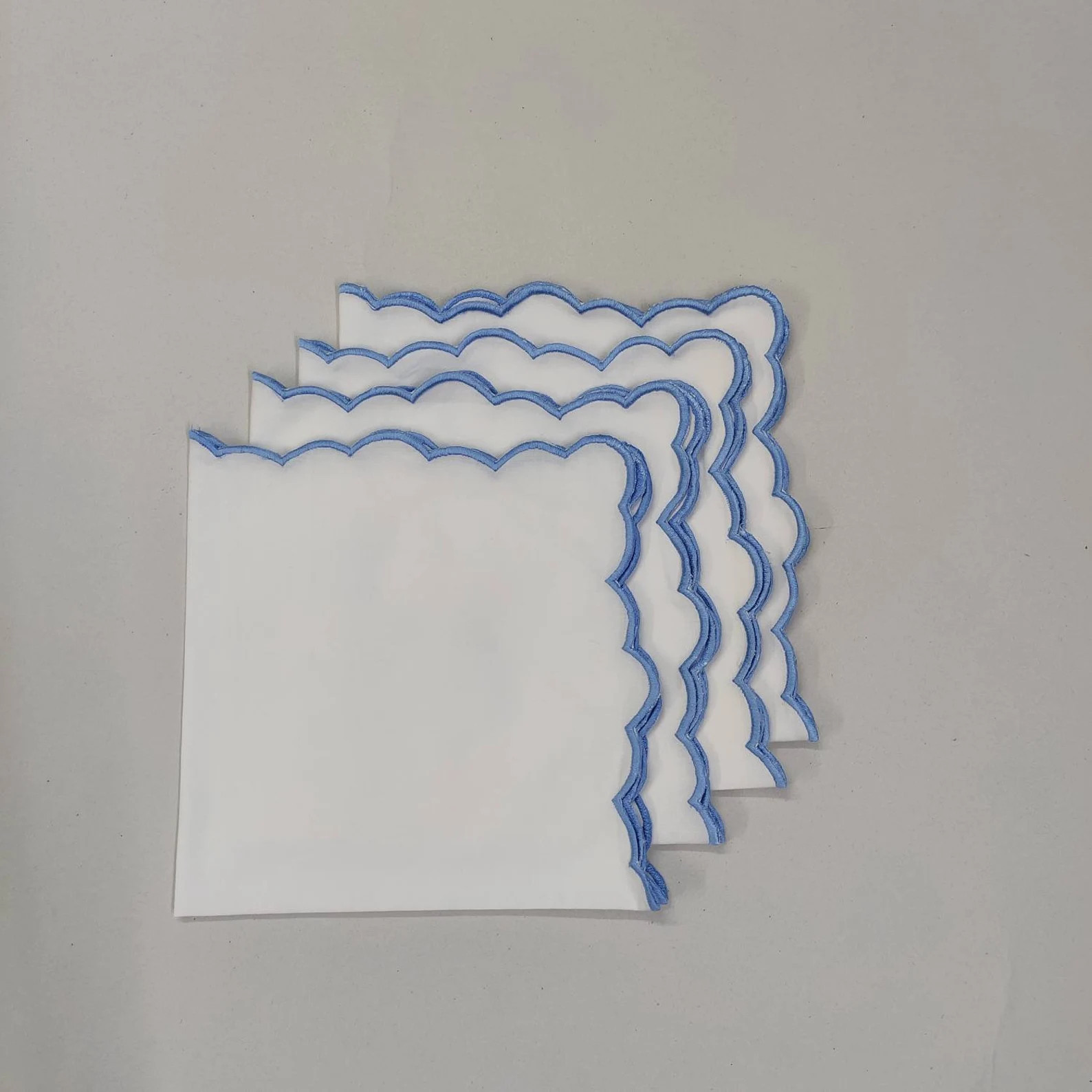 White linen cloth scallop napkins set Wedding napkins for table decor, housewarming gift  18''x18... | Etsy (US)