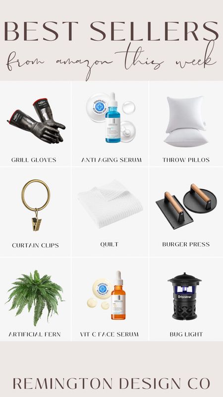 Amazon Bestsellers - grill gloves - face serum - throw pillows - curtain rings - bug lamps 

#LTKSeasonal #LTKHome