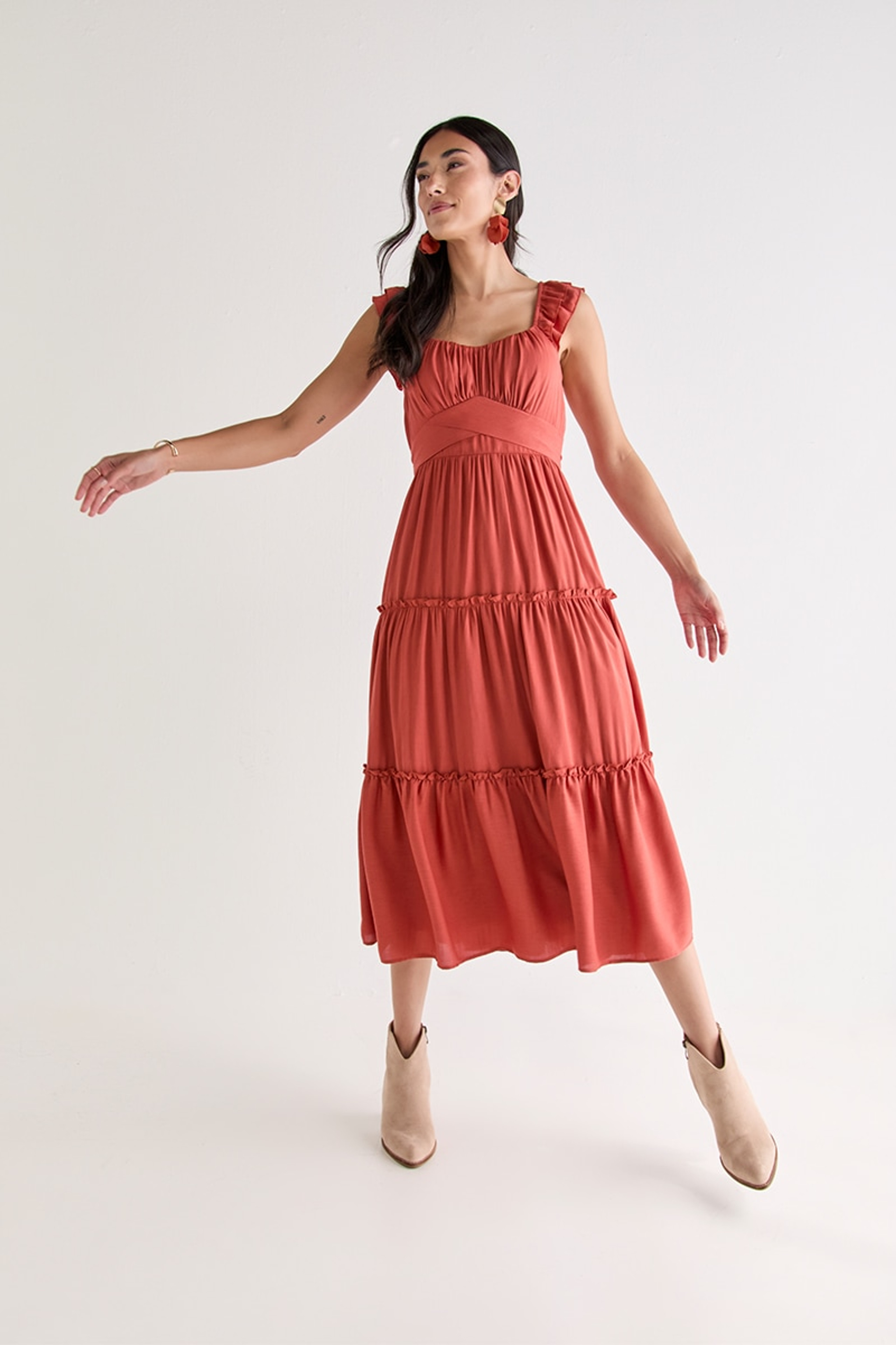 Miranda Tiered Bow Back Midi Dress | Francesca's