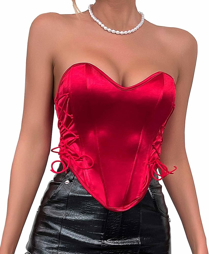 Moessa Women's Strapless Flloral Print Bustier Corset Top Asymmetrical Hem Crop Tops Boned Tube T... | Amazon (US)